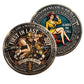 Flame & Water Heroes First In Last Out Honoring Our Brave Fire & Rescue Always On Call Challenge Coin both sides display – firefighter pin-up girl antique silver full color enamel