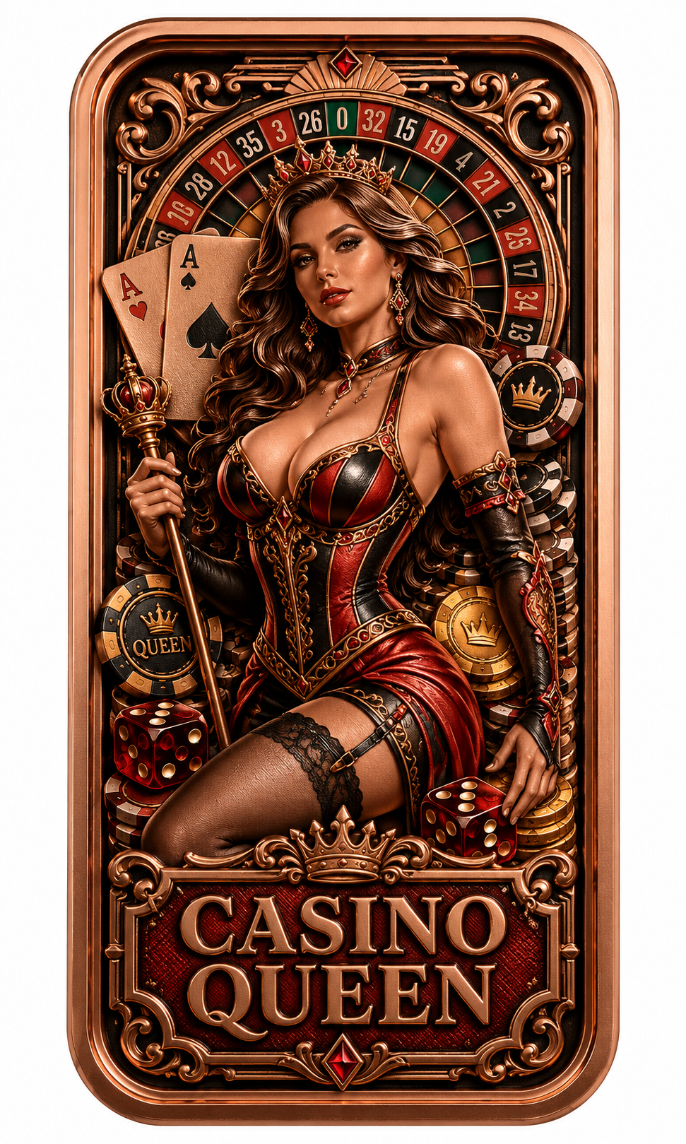 Casino Queen Series 1 oz .999 Fine Copper Bar Set of 5 (20 Sets / 100 Bars)