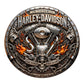 Harley-Davidson Milwaukee Iron Challenge Coin reverse – V-Twin engine skull Live to Ride Ride to Live flames gears pistons wrenches antique silver