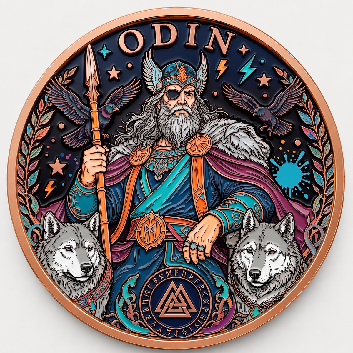 Odin Allfather Norse Mythology Series – 1 oz .999 Fine Copper Round High Relief (Roll of 20) – 5 UV Color Designs