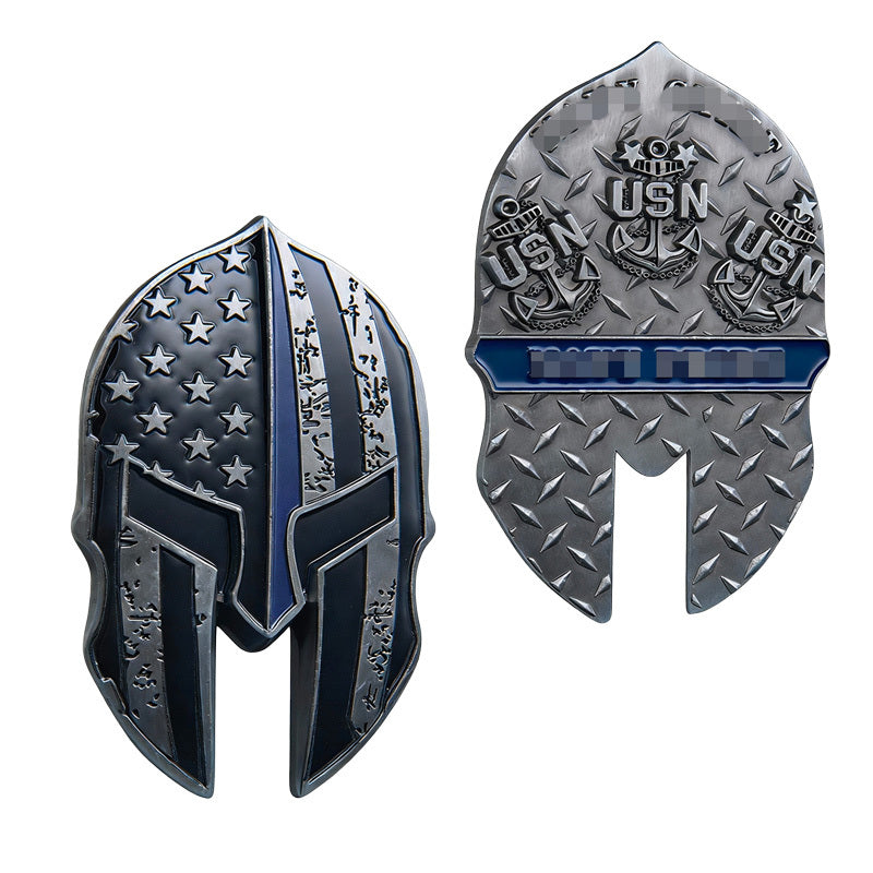 50 PCS Wholesale Lot - US Navy Chief Petty Officer Spartan Helmet Challenge Coin Thin Blue Line Gunmetal