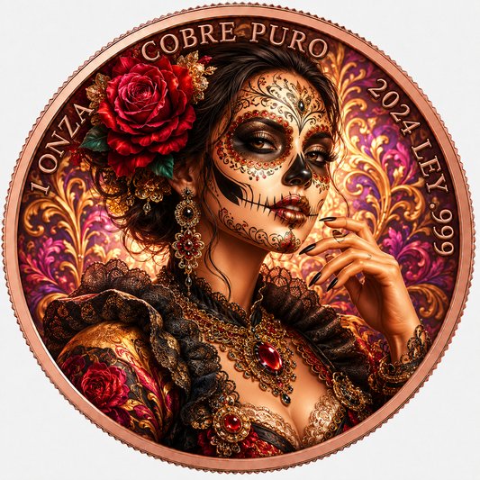 Mexican Libertad 1 oz .999 Fine Copper Round – Day of the Dead Rose Queen Art Edition (Tube of 20)