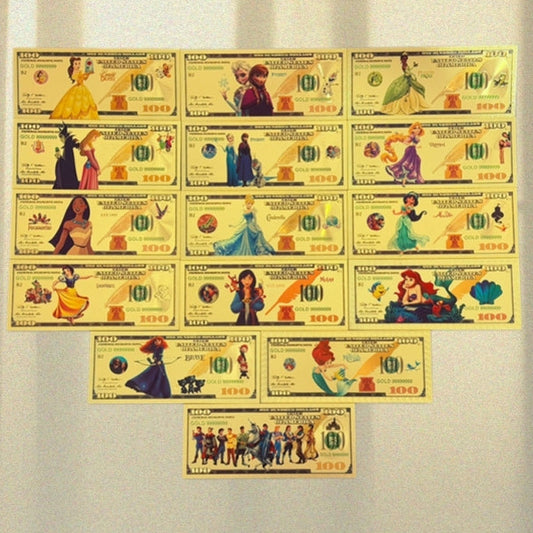 Disney Princess $100 Gold Foil Novelty Bill Complete Set — 15 Bills · Every Princess in One Collection