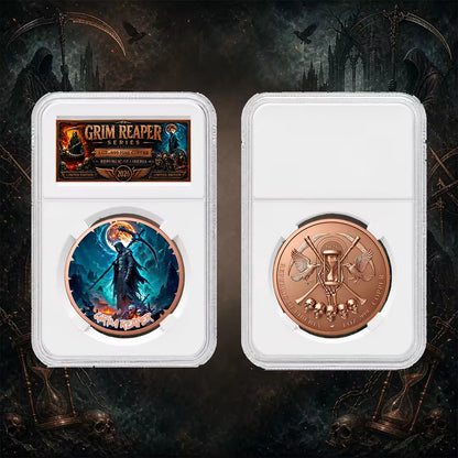 3 Styles Grim Reaper 1 oz .999 Fine Copper Collectible Coin, 3D Relief Dark Fantasy Skeleton Commemorative Round in Graded Slab (20 Stacks)