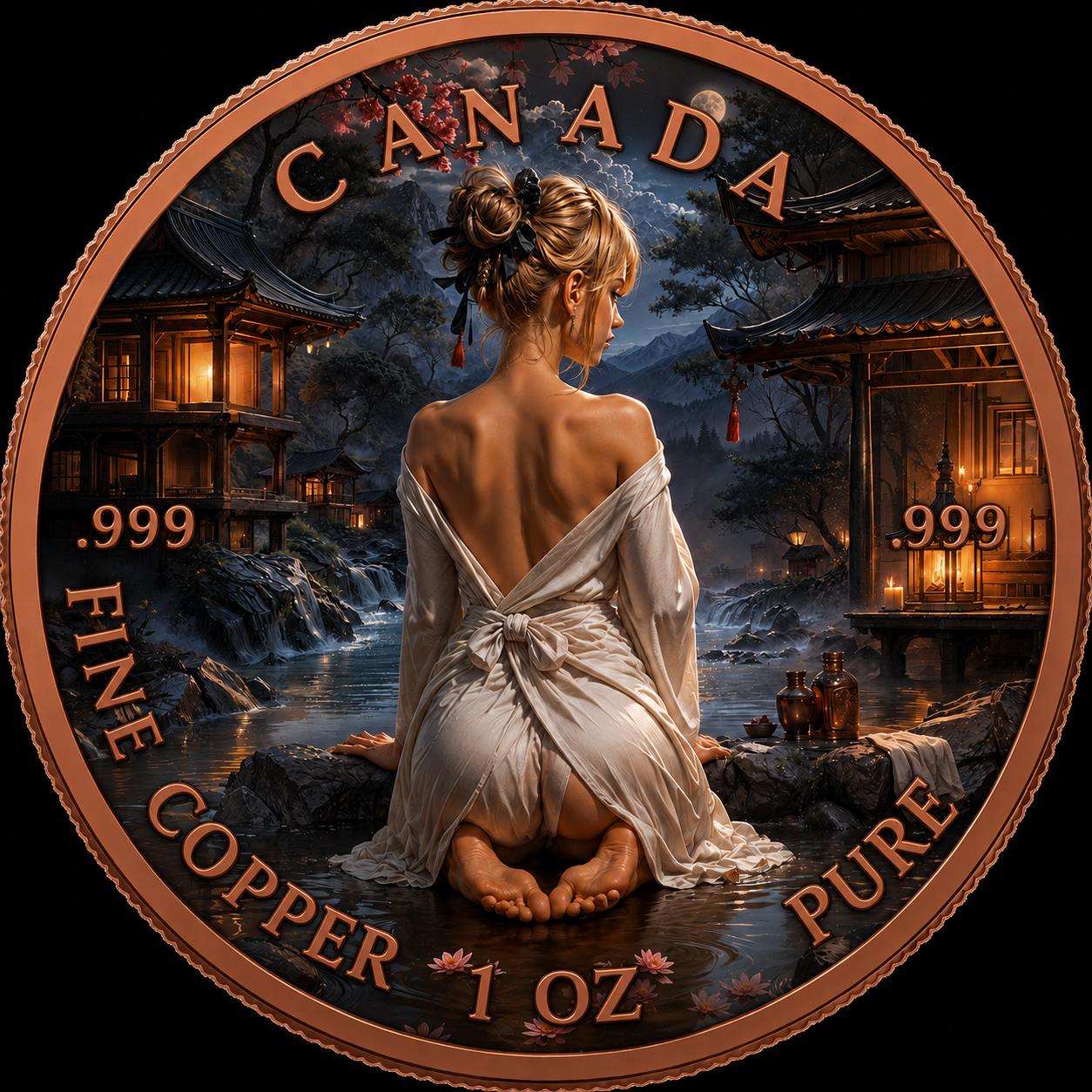 Canada Maple Leaf 1 oz .999 Fine Copper Round – Moonlit Japanese Garden Art Edition (Tube of 20)