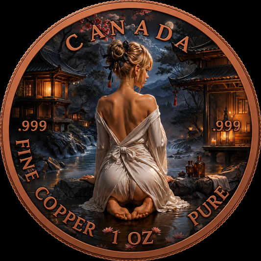 Canada Maple Leaf 1 oz .999 Fine Copper Round – Moonlit Japanese Garden Art Edition (Tube of 20)