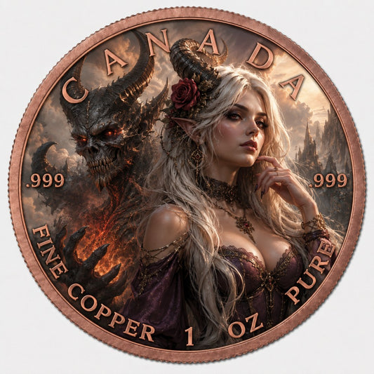 Canada Maple Leaf 1 oz .999 Fine Copper Round – Dark Elf & Demon Art Edition (Tube of 20)