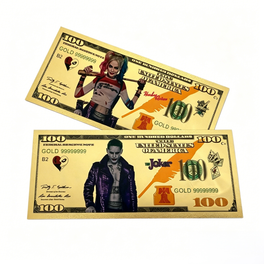 WHOLESALE ONLY-20 SETS JOKER & HARLEYQUINN 24K BANKNOTES