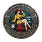 Honoring Our Brave Fire & Rescue Service Always On Call Dedication Courage Service Challenge Coin reverse closeup – pin-up firefighter girl red hydrant teal enamel antique silver