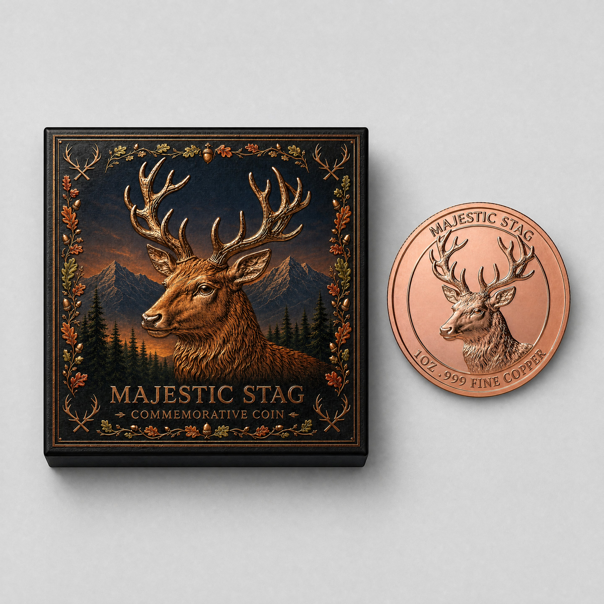 Majestic Stag 1 oz .999 Copper Commemorative Coin with Display Box - 30 Piece Lot