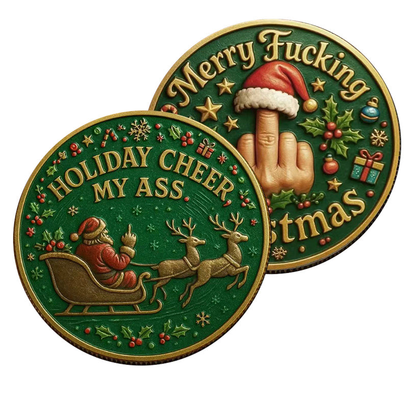 Merry F*cking Christmas Challenge Coin | Holiday Cheer My Ass | 40mm High Relief (20 PCS)