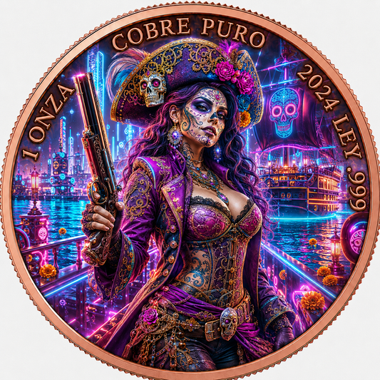 Mexican Libertad 1 oz .999 Fine Copper Round – Cyberpunk Pirate Queen Art Edition (Tube of 20)
