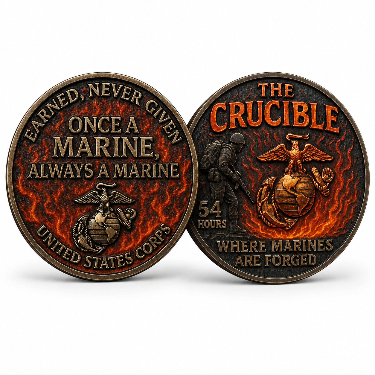 USMC The Crucible Challenge Coin – Once a Marine Always a Marine – 40mm Antique Bronze (Lot of 10)