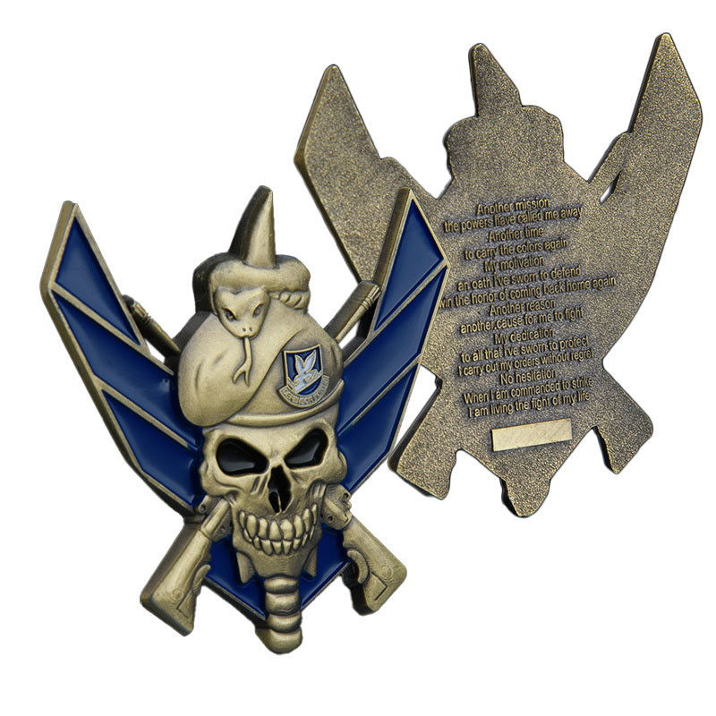 50 PCS Wholesale Lot - Air Force Security Forces Challenge Coin Skull Beret Cut Out Antique Bronze