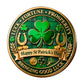 St. Patrick’s Day Luck Fortune Prosperity Challenge Coin reverse closeup – shamrock horseshoes gold coins Happy St Patricks Day tartan green enamel