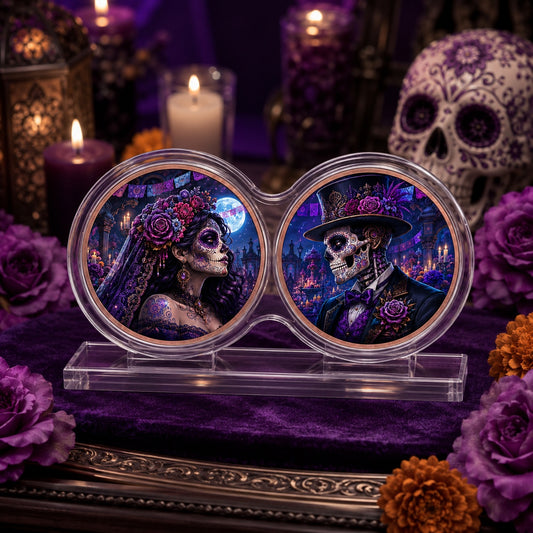 Día de los Muertos Bride & Groom Dual 1 oz .999 Fine Copper Coin Set – Sugar Skull Couple Edition (10 Sets Minimum)