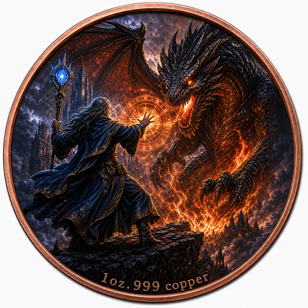 Dragon of Fire 1 oz .999 Fine Copper Coin - 50 Piece Lot