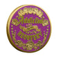 Recovery Strength Sobriety Coin reverse closeup – Addicted to My Recovery gold script ribbon banner roses flowers purple pink enamel gold-tone