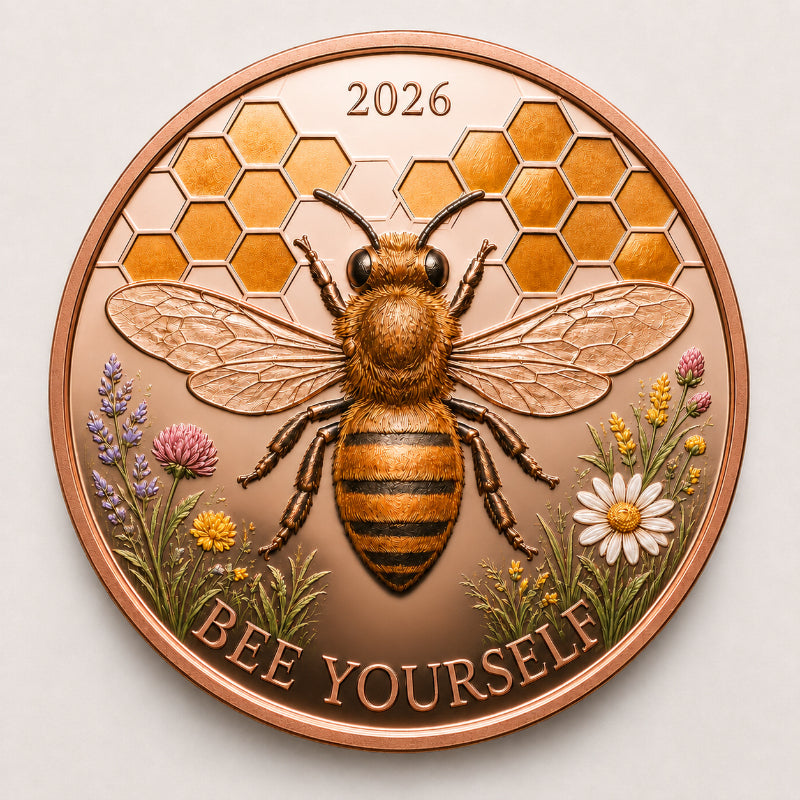 1oz .999 Fine Copper Traditional Folk Art Commemorative Coin High Relief Honey Bee Design Collectible Art Gift (Stack Pack of 20)