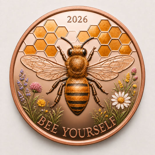1oz .999 Fine Copper Traditional Folk Art Commemorative Coin High Relief Honey Bee Design Collectible Art Gift (Stack Pack of 20)