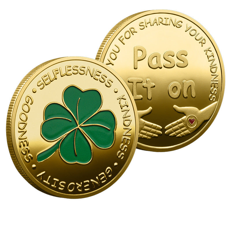 50 PCS Wholesale Lot - "Pass It On" Kindness Challenge Coin 40mm Gold Plated Four Leaf Clover