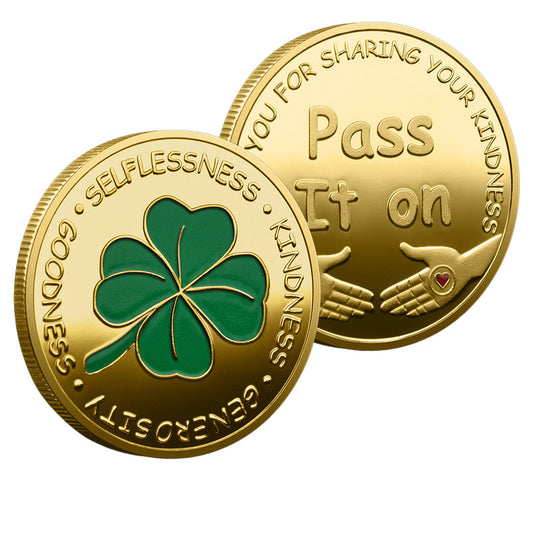 50 PCS Wholesale Lot - "Pass It On" Kindness Challenge Coin 40mm Gold Plated Four Leaf Clover