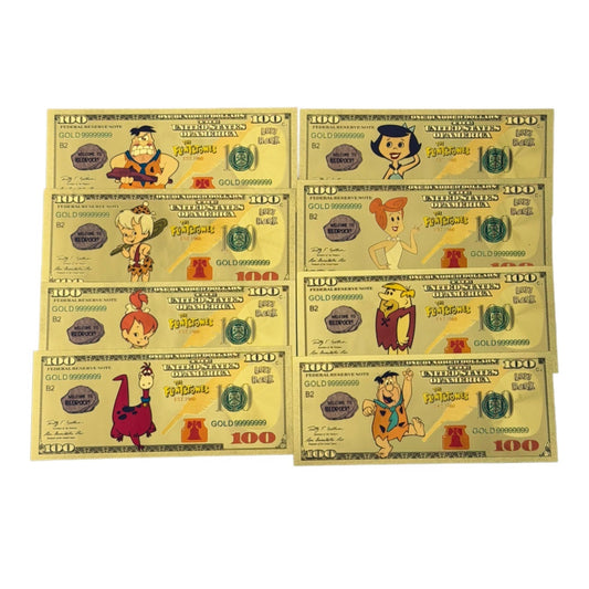 The Flintstones $100 Gold Foil Novelty Bill Complete Set — 8 Characters · Welcome to Bedrock!