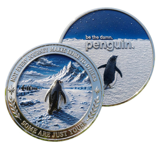 50 PCS Wholesale Lot - Be The Damn Penguin Motivational Challenge Coin 40mm Silver Tone Colorized