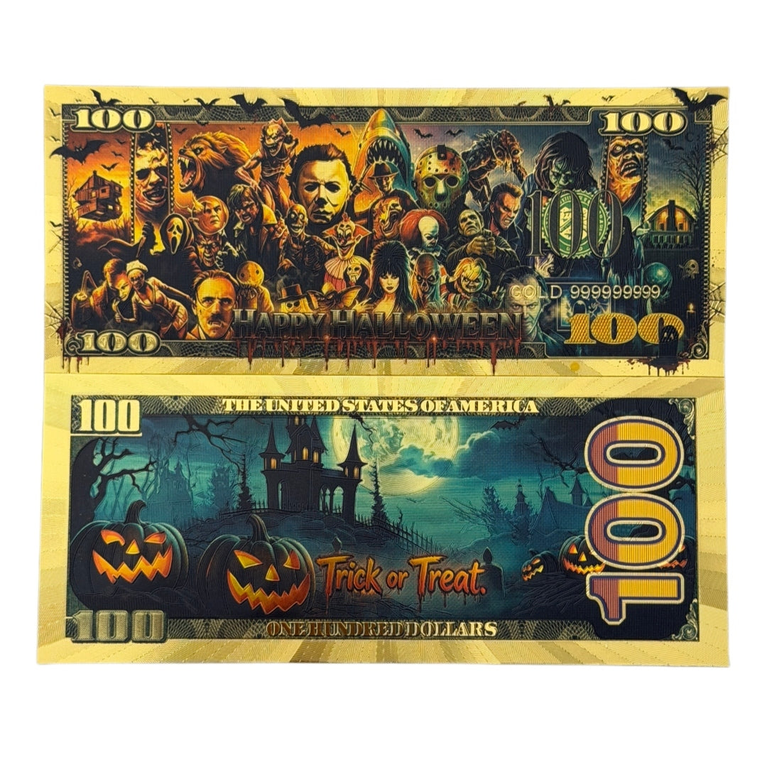 Happy Halloween Horror Icons $100 Gold Foil Novelty Bill — Pack of 20
