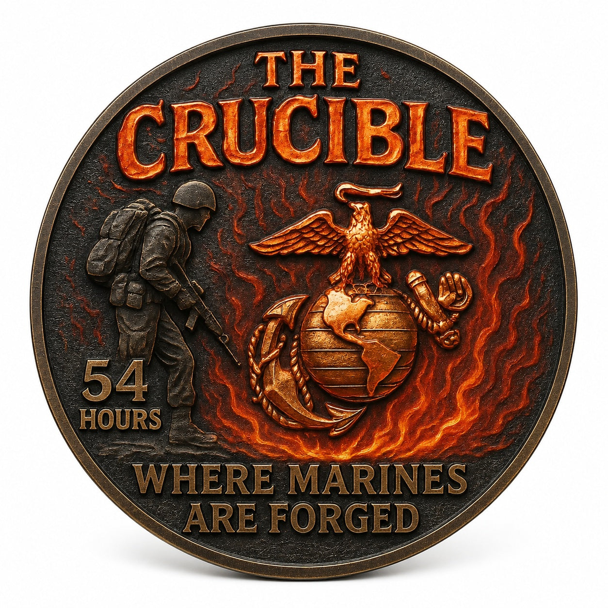 USMC The Crucible Challenge Coin – Once a Marine Always a Marine – 40mm Antique Bronze (Lot of 10)