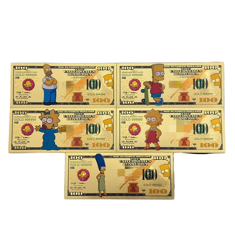 WHOLESALE ONLY-MIN ORDER 10 SETS-THE SIMPSONS 24K BANKNOTE SET