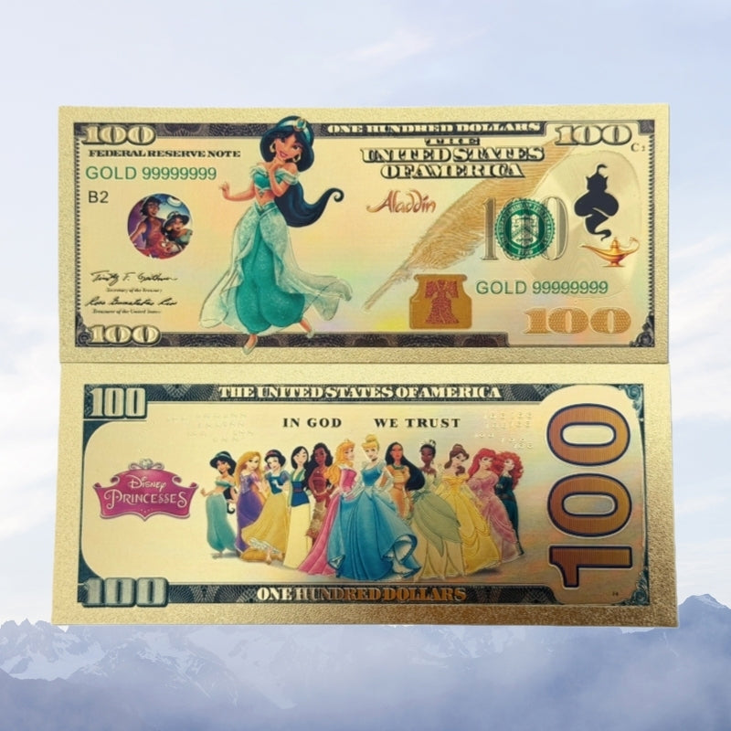 Disney Princess $100 Gold Foil Novelty Bill Complete Set — 15 Bills · Every Princess in One Collection