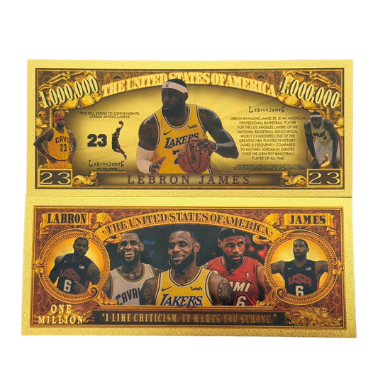 WHOLESALE ONLY-50 PCS Lebron James Commemorative 24k Gold Foil Banknote