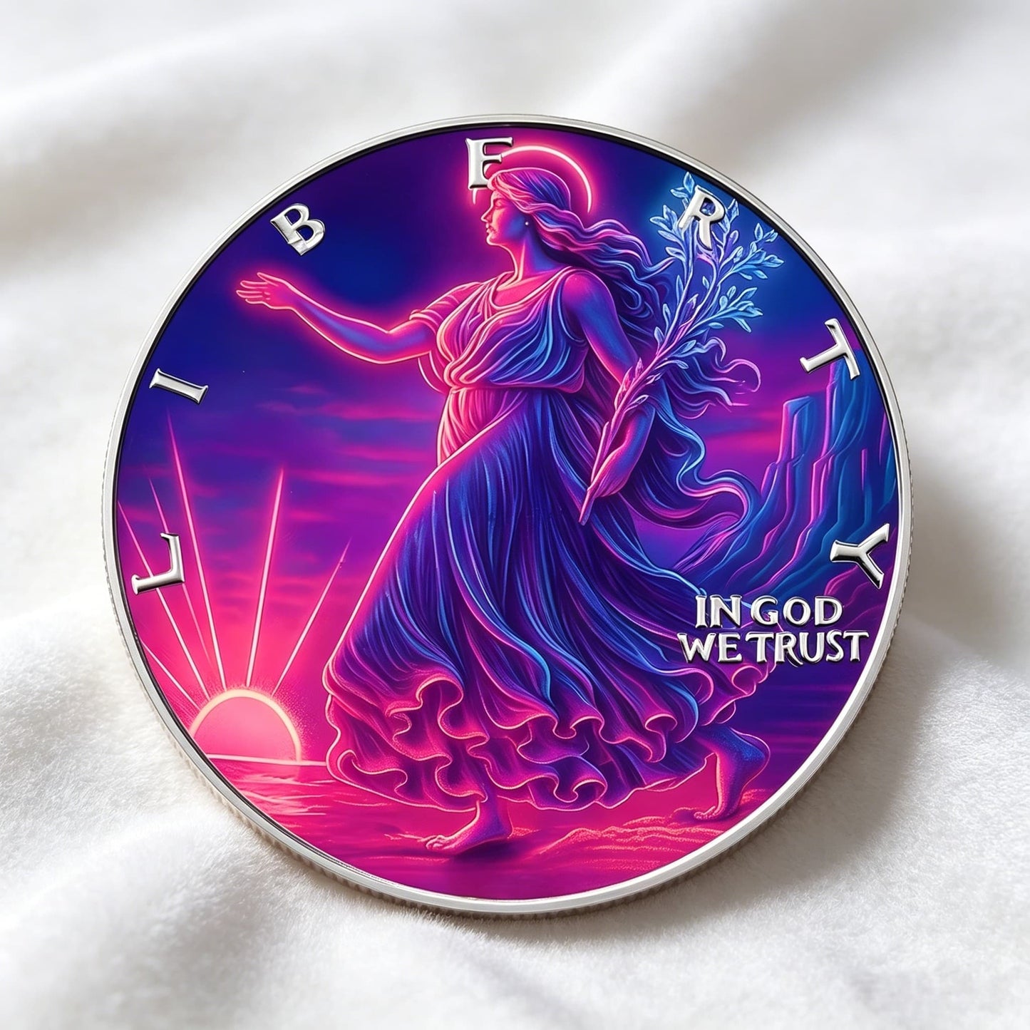 1oz Pure Copper Challenge Coin, 3D Neon Liberty Figure & Eagle Medal for Patriotic Collection