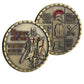 Armor of God Ephesians 6:13-17 Templar Knight Challenge Coin both sides – Crusader knight obverse and Full Armor of God six-panel grid reverse antique bronze