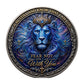 Be Still and Know That I Am God Fear Not For I Am With You Lion of Judah Challenge Coin reverse – crowned lion blue galaxy starfield gold cross antique silver enamel