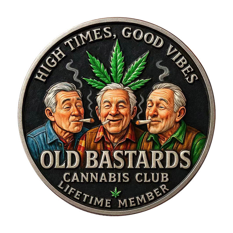 50 PCS Wholesale Lot - Old Bastards Cannabis Club Novelty Challenge Coin 40mm Antique Silver Colorized