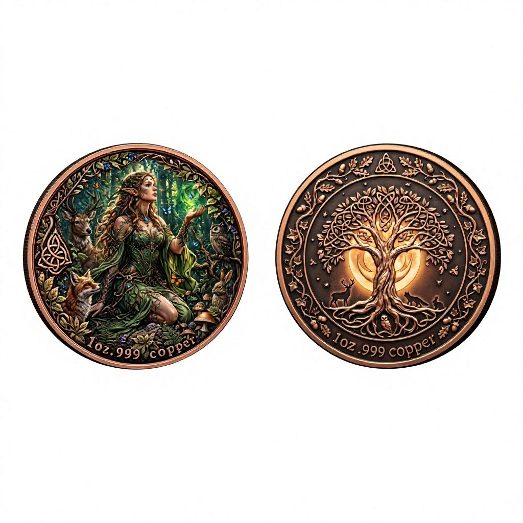 1 oz .999 Copper Round Celtic Forest Goddess and Tree of Life – Both sides obverse and reverse