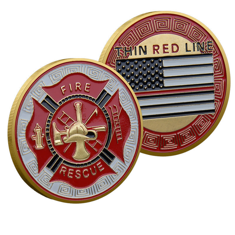 50 PCS Wholesale Lot - Thin Red Line Fire Rescue Challenge Coin Firefighter Maltese Cross - Gold or Silver Tone