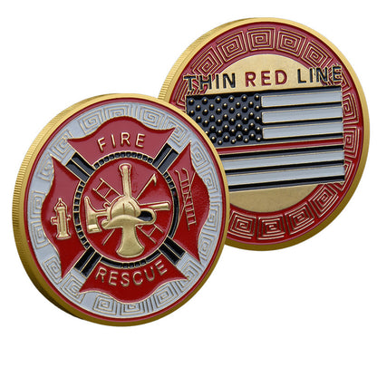 50 PCS Wholesale Lot - Thin Red Line Fire Rescue Challenge Coin Firefighter Maltese Cross - Gold or Silver Tone