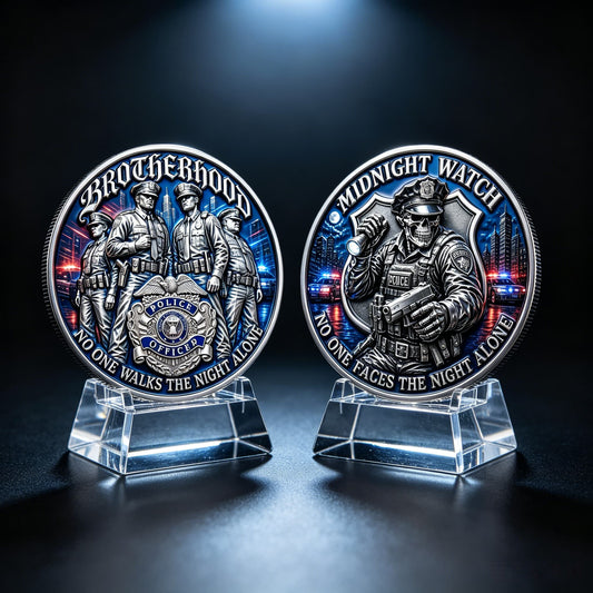 Police Brotherhood Midnight Watch Challenge Coin – 40mm 3D (5-Pack)