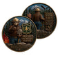 Smokey Bear Only You Can Prevent Wildfires US Forest Service Challenge Coin both sides display – antique bronze full-color enamel forest mountain scene obverse and reverse