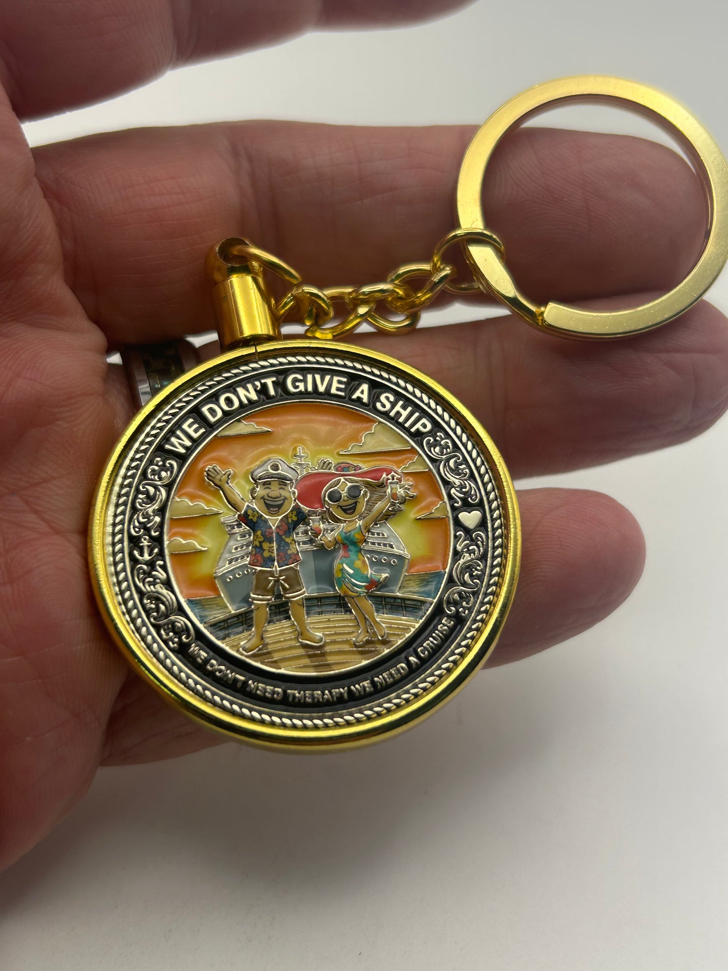 🌴BEST 2026 GIFT IDEA🌴"We Don't Give a Ship" Cruise Challenge Coin Keychain – Funny Cruiser Gift
