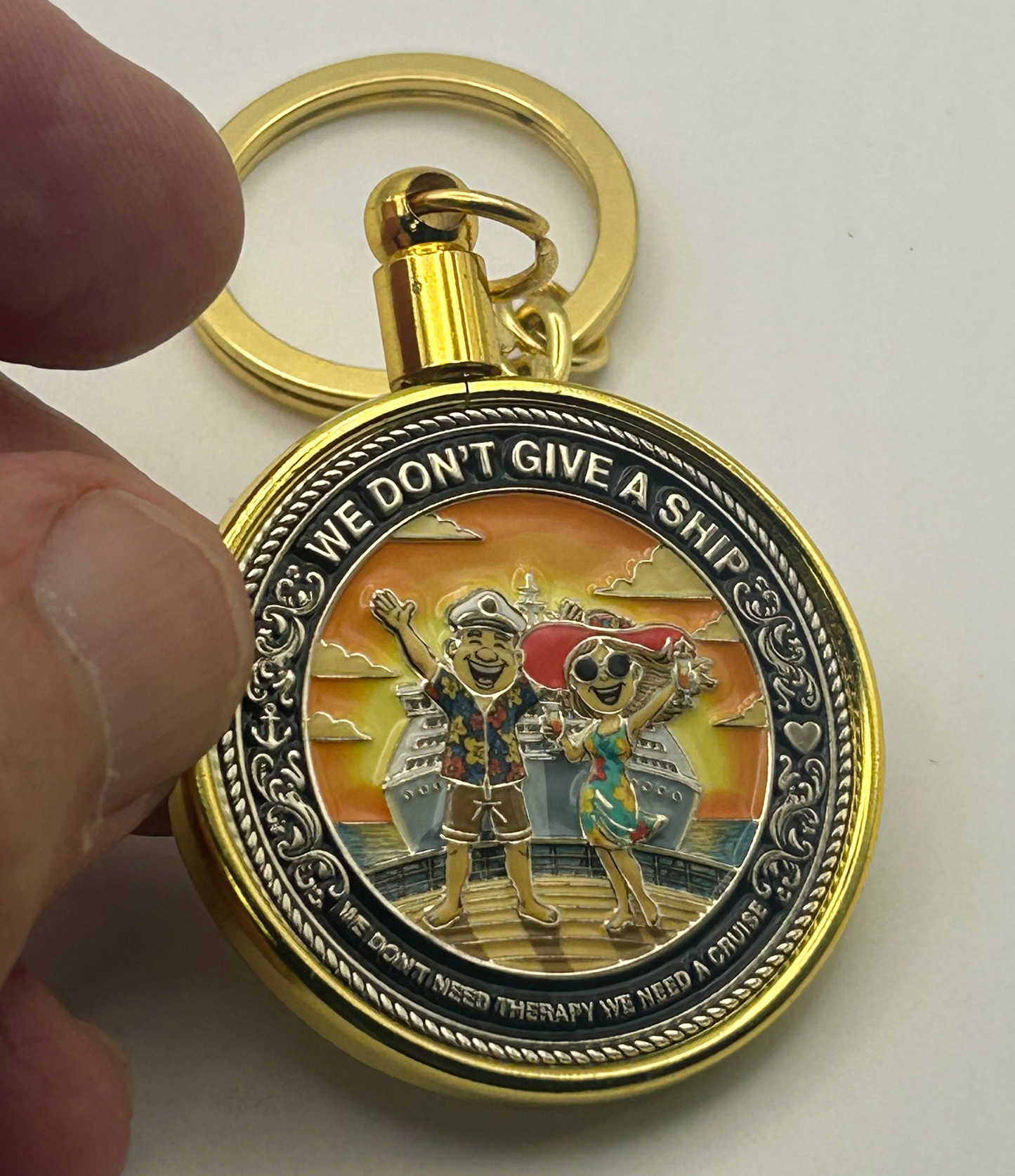 🌴BEST 2026 GIFT IDEA🌴"We Don't Give a Ship" Cruise Challenge Coin Keychain – Funny Cruiser Gift