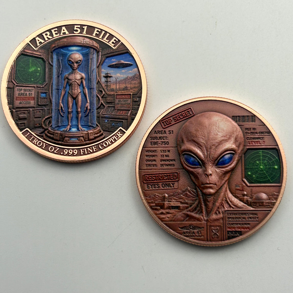 NOW IN STOCK! Area 51 File – EBE-750 Alien 1 Troy Oz .999 Fine Copper Round (40mm)
