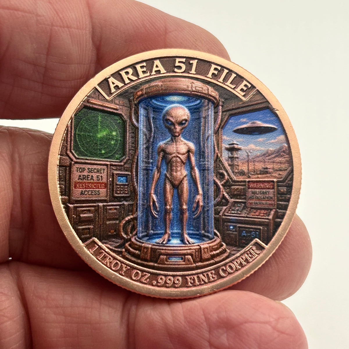 NOW IN STOCK! Area 51 File – EBE-750 Alien 1 Troy Oz .999 Fine Copper Round (40mm)