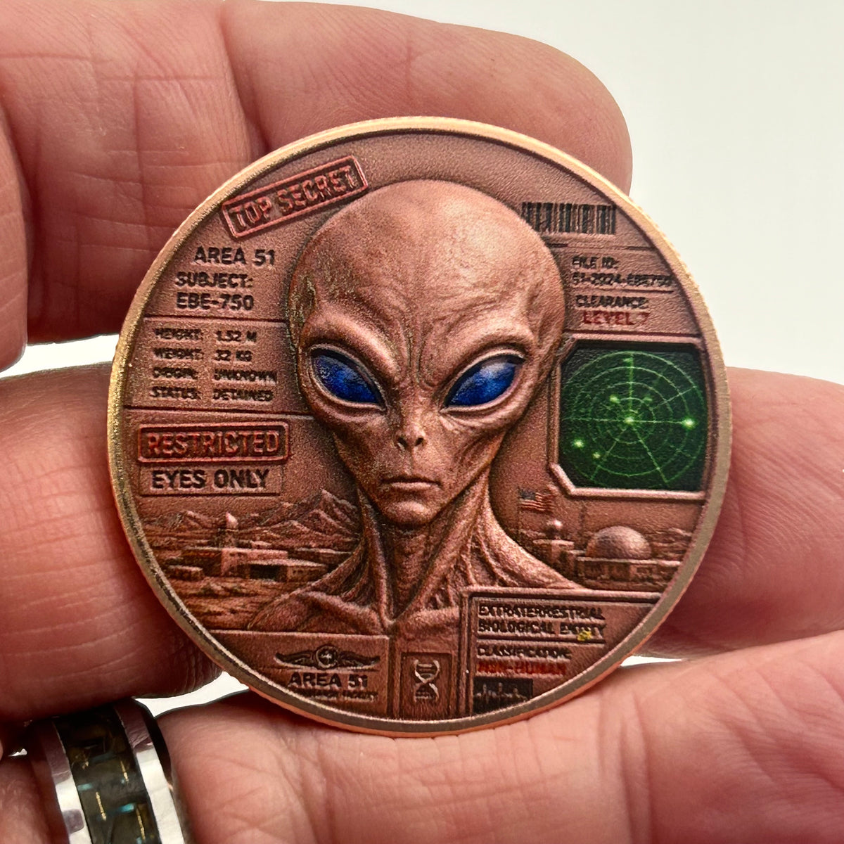 NOW IN STOCK! Area 51 File – EBE-750 Alien 1 Troy Oz .999 Fine Copper Round (40mm)