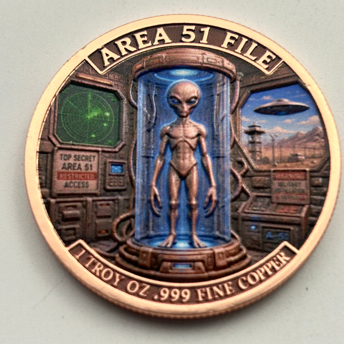 NOW IN STOCK! Area 51 File – EBE-750 Alien 1 Troy Oz .999 Fine Copper Round (40mm)