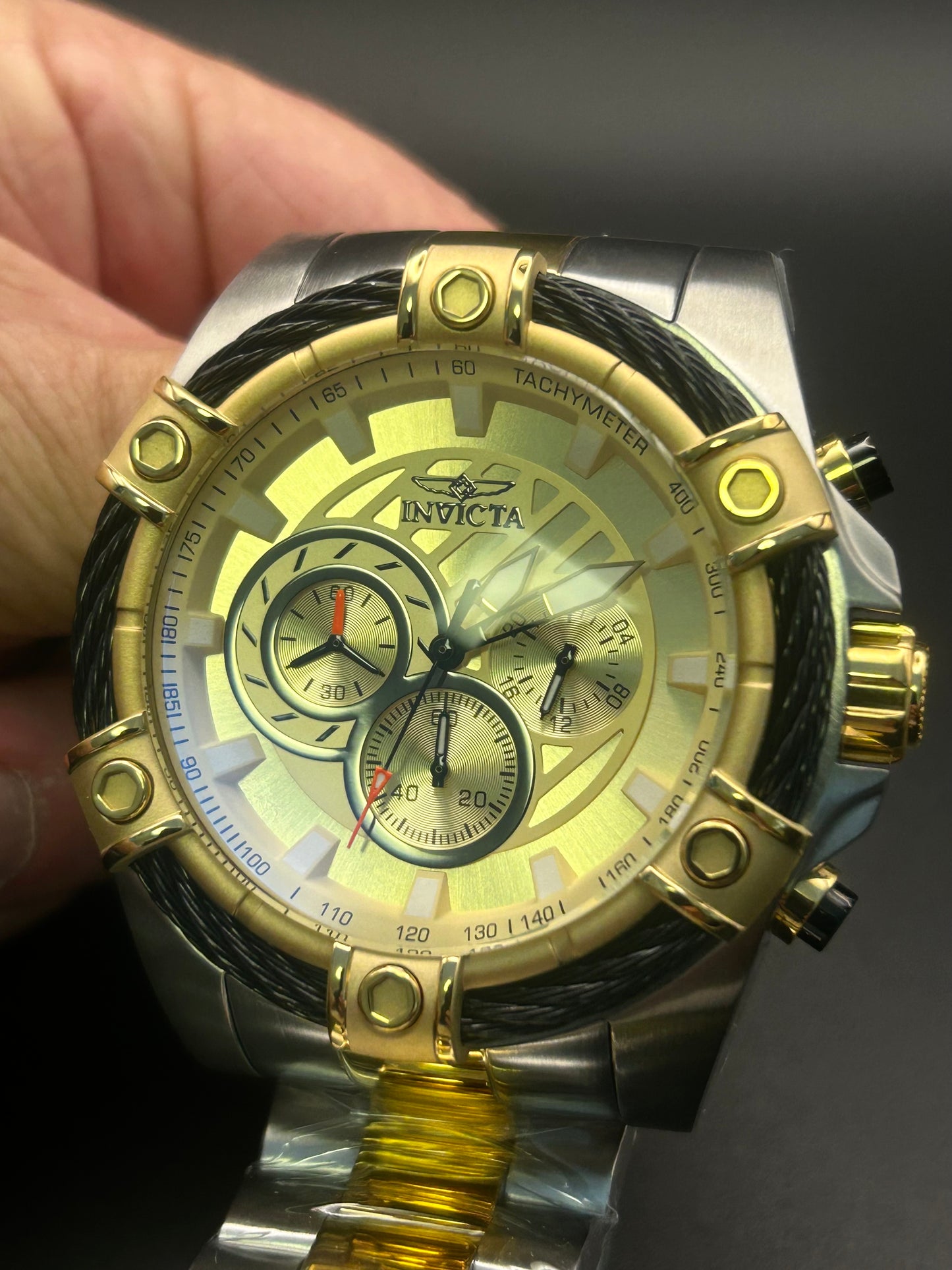Invicta Bolt Ace 25518 Men's Chronograph Watch — 52mm Two-Tone Gold & Silver — Brand New with Tags