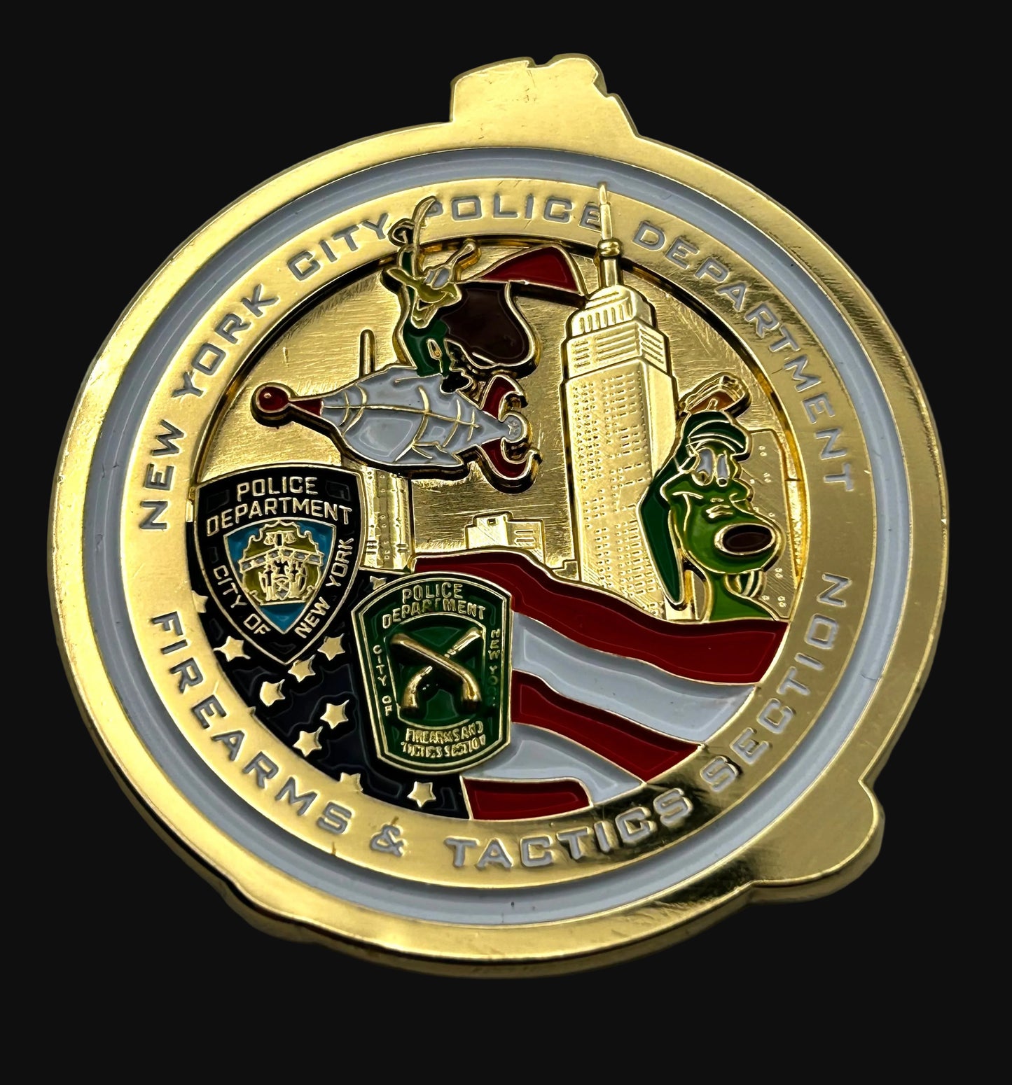 NYPD Firearms & Tactics Section – Marvin the Martian Challenge Coin – RARE 2" Die-Cut Gold